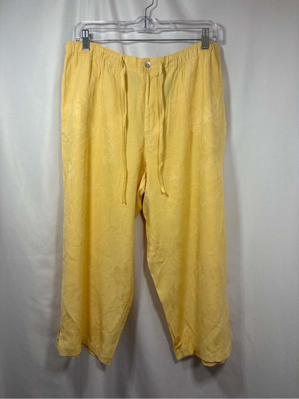 Vintage Jamaica Bay Silk Pale Yellow Relaxed Drawstring Pants Size Petite Large